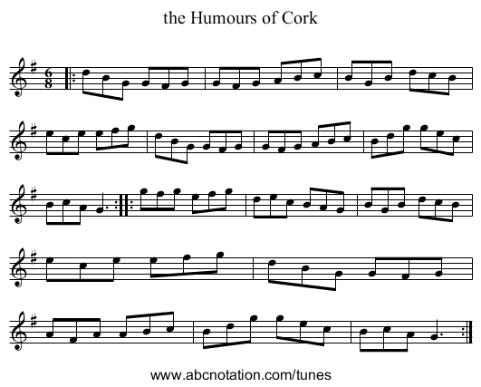 the Humours of Cork - staff notation