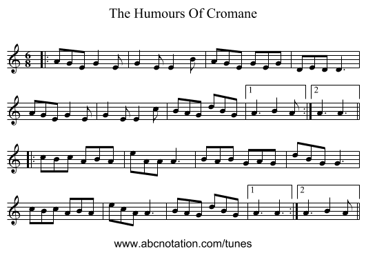 The Humours Of Cromane - staff notation