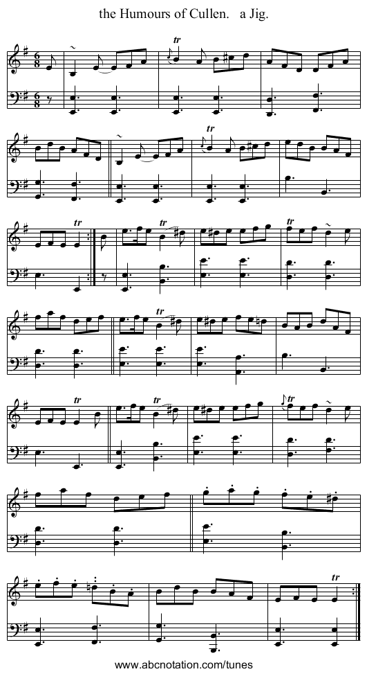 the Humours of Cullen.   a Jig. - staff notation