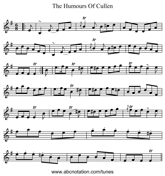 The Humours Of Cullen - staff notation