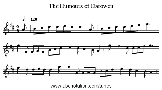 The Humours of Darowen - staff notation