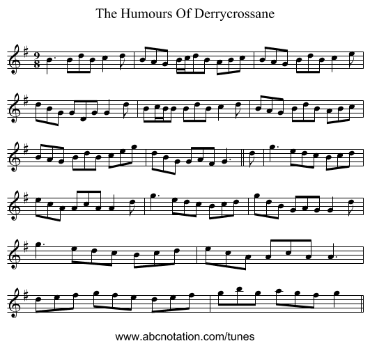 The Humours Of Derrycrossane - staff notation