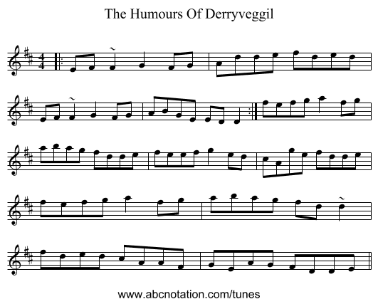 The Humours Of Derryveggil - staff notation
