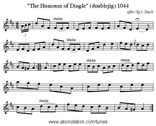 The Humours of Dingle (doublejig) 1044 - staff notation