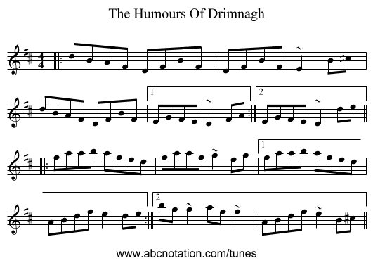 The Humours Of Drimnagh - staff notation