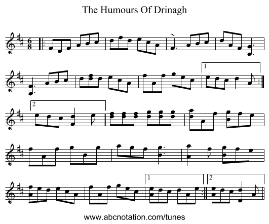 The Humours Of Drinagh - staff notation