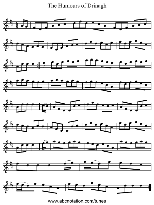 The Humours of Drinagh - staff notation