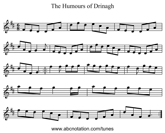 The Humours of Drinagh - staff notation