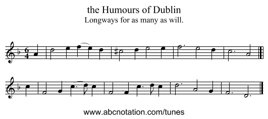 the Humours of Dublin - staff notation