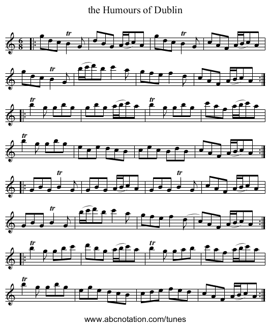 the Humours of Dublin - staff notation