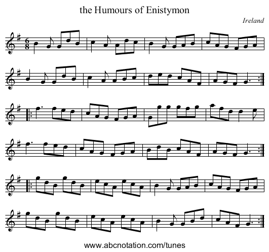 the Humours of Enistymon - staff notation