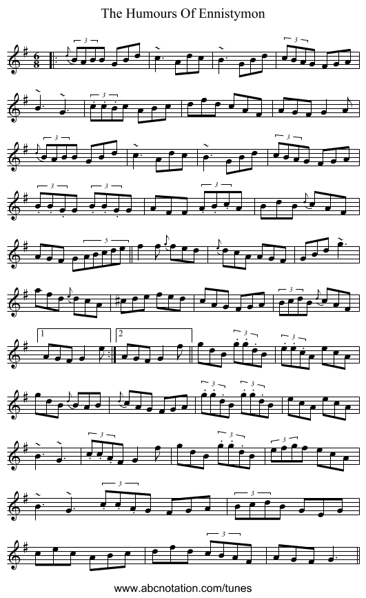 The Humours Of Ennistymon - staff notation