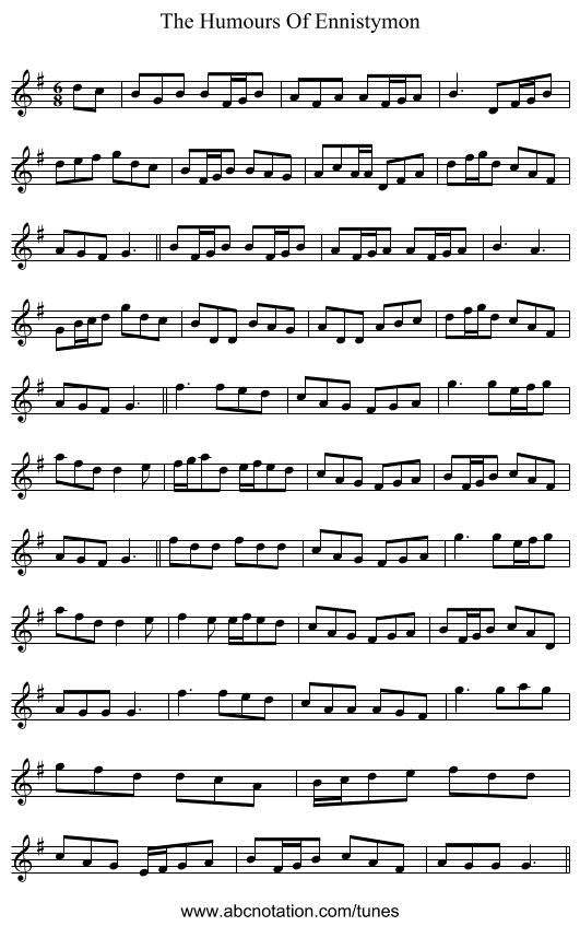 The Humours Of Ennistymon - staff notation