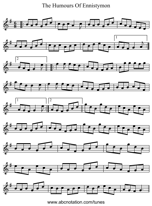 The Humours Of Ennistymon - staff notation