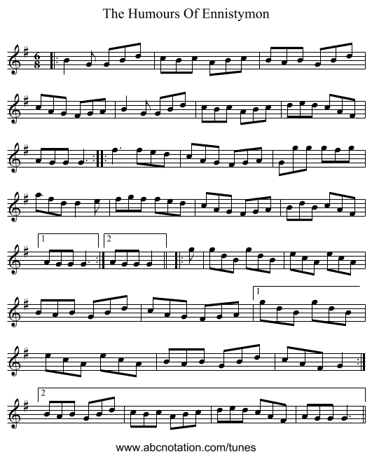 The Humours Of Ennistymon - staff notation