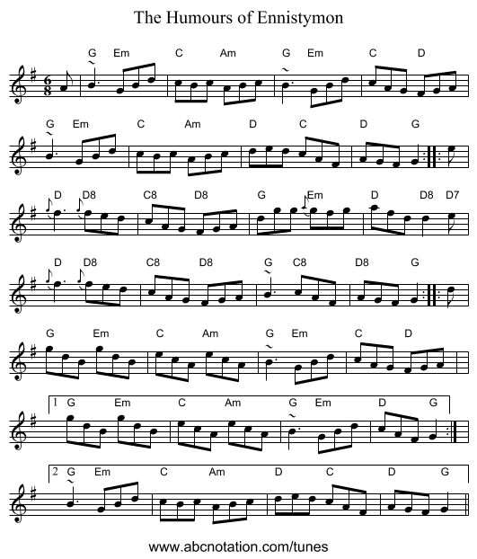 The Humours of Ennistymon - staff notation