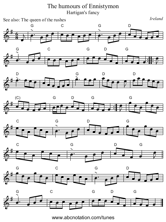 The humours of Ennistymon - staff notation