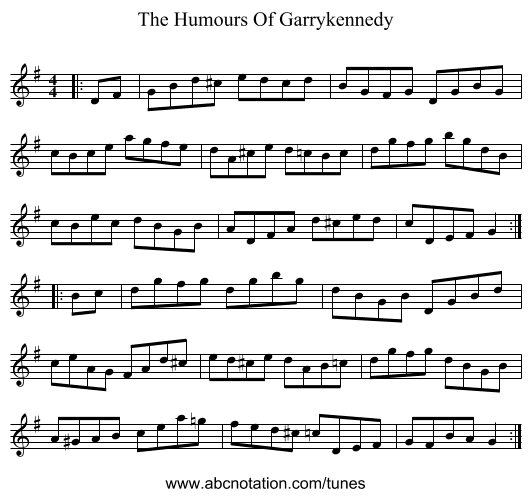 The Humours Of Garrykennedy - staff notation
