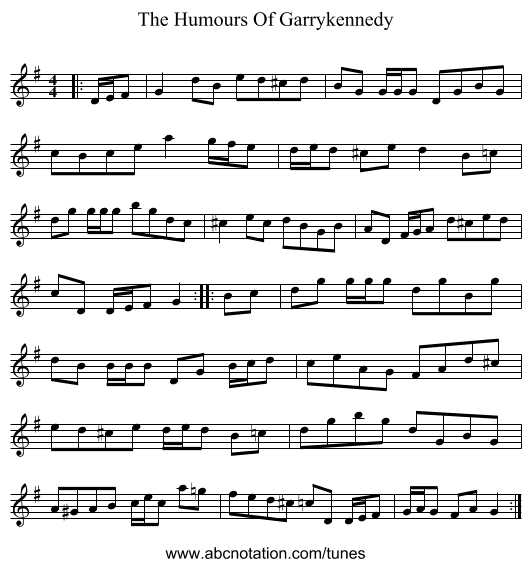 The Humours Of Garrykennedy - staff notation