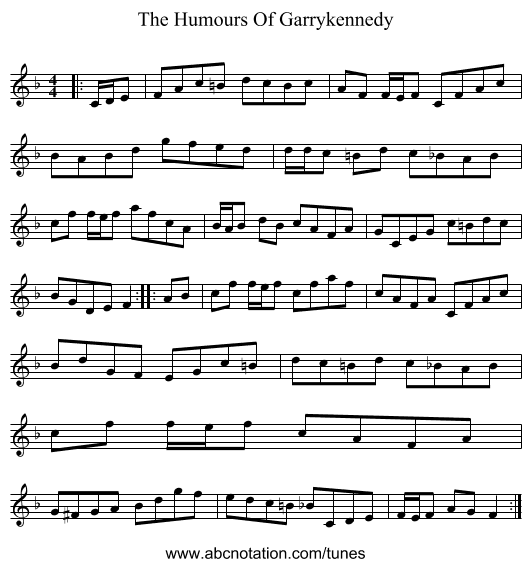The Humours Of Garrykennedy - staff notation