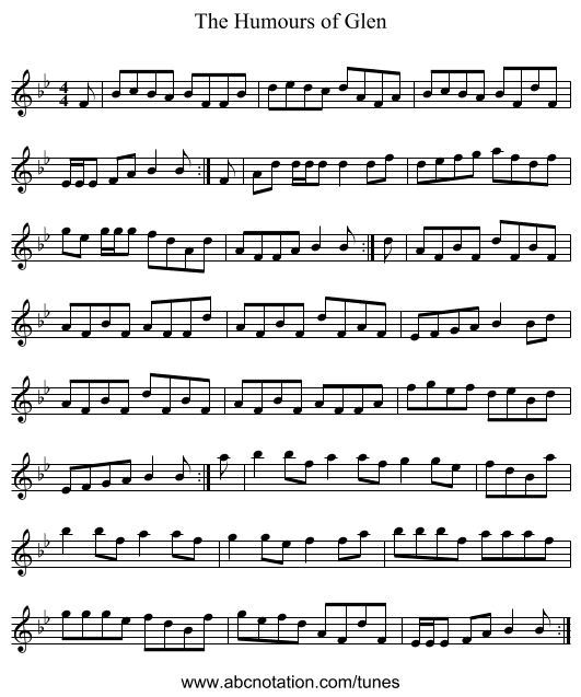 The Humours of Glen - staff notation