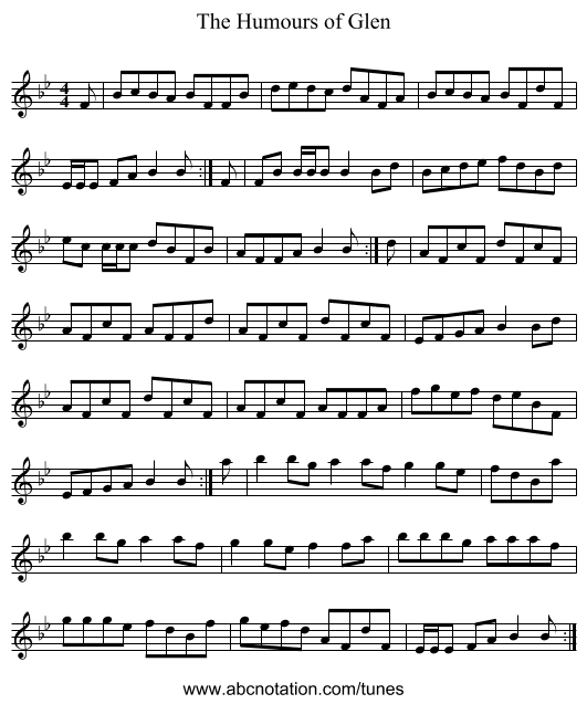 The Humours of Glen - staff notation