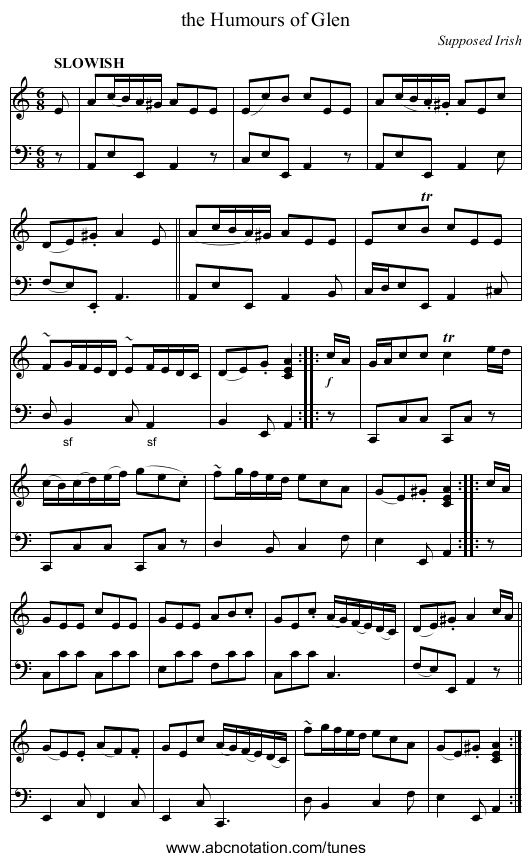 the Humours of Glen - staff notation