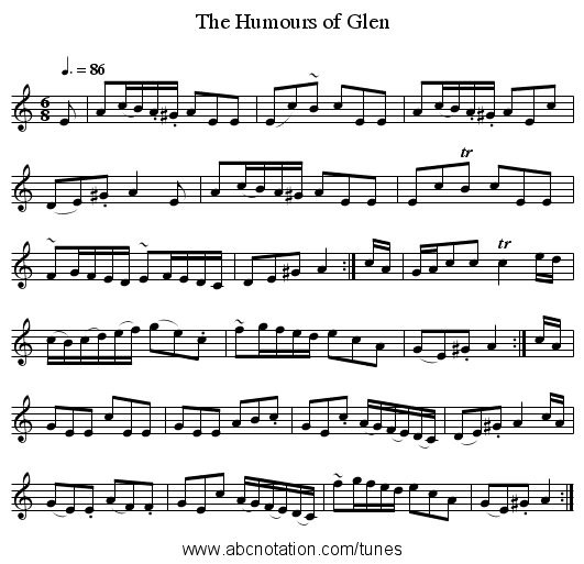 The Humours of Glen - staff notation