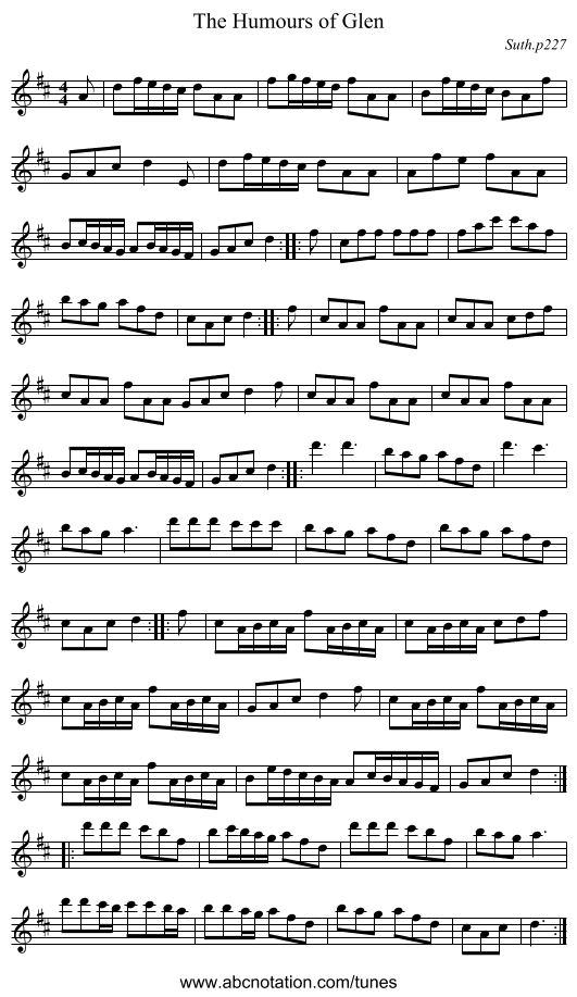The Humours of Glen - staff notation