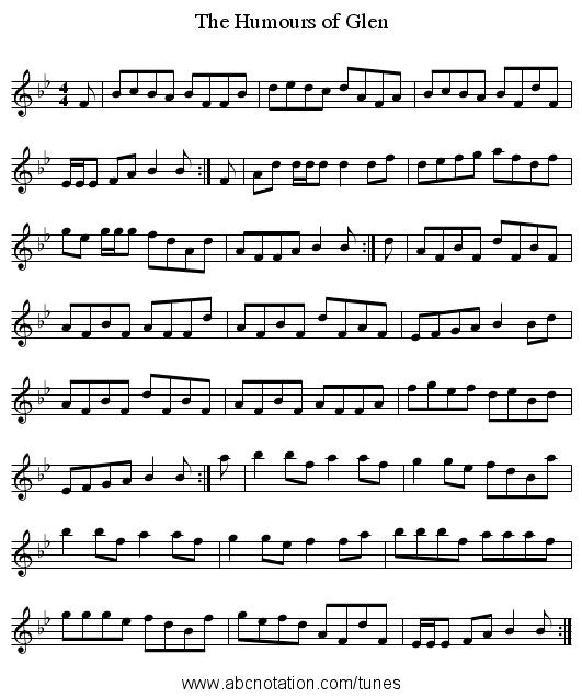 The Humours of Glen - staff notation