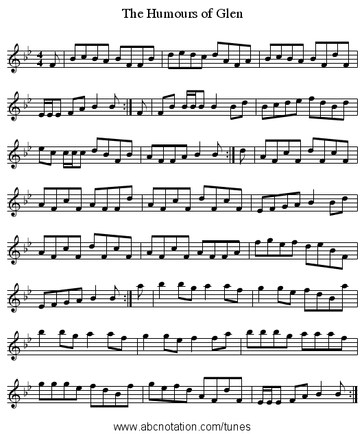 The Humours of Glen - staff notation