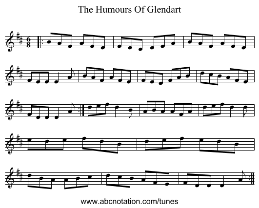 The Humours Of Glendart - staff notation