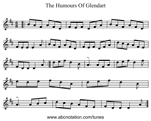 The Humours Of Glendart - staff notation