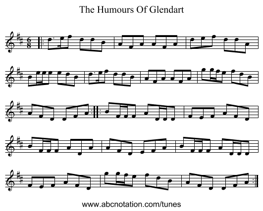 The Humours Of Glendart - staff notation