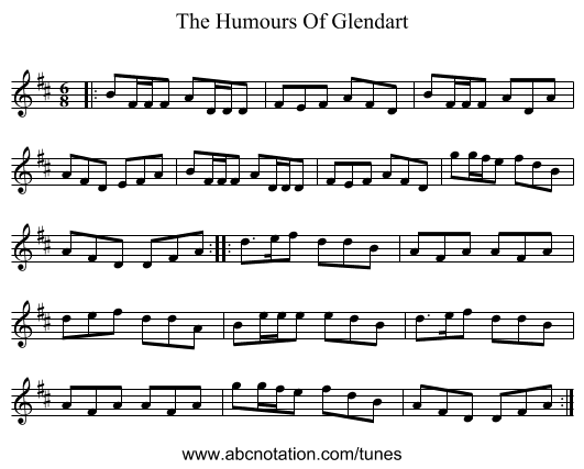 The Humours Of Glendart - staff notation