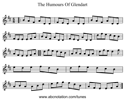 The Humours Of Glendart - staff notation