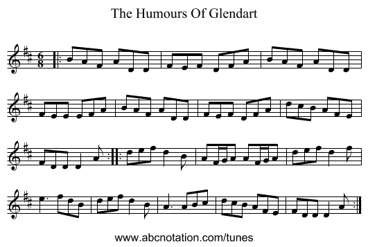 The Humours Of Glendart - staff notation