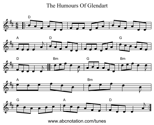 The Humours Of Glendart - staff notation