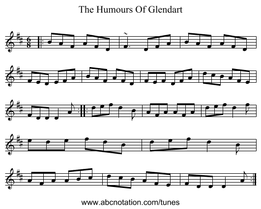 The Humours Of Glendart - staff notation