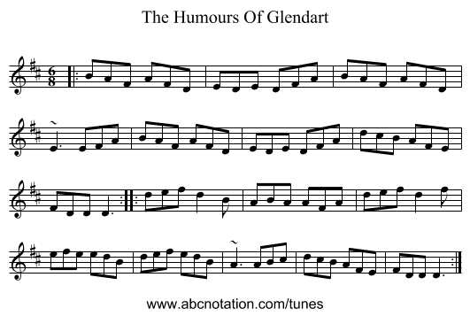 The Humours Of Glendart - staff notation