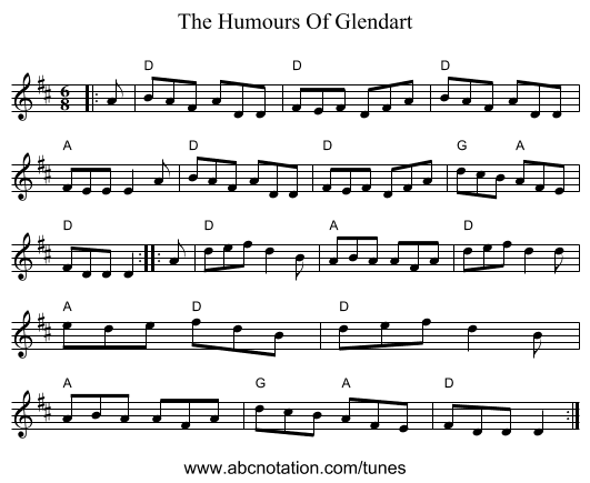 The Humours Of Glendart - staff notation