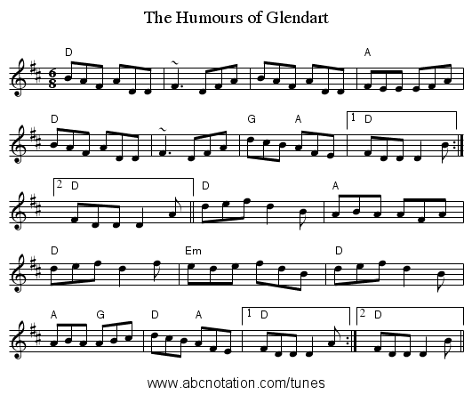 The Humours of Glendart - staff notation