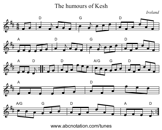 The humours of Kesh - staff notation