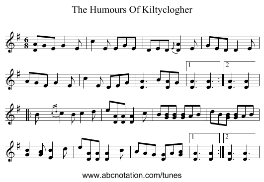 The Humours Of Kiltyclogher - staff notation