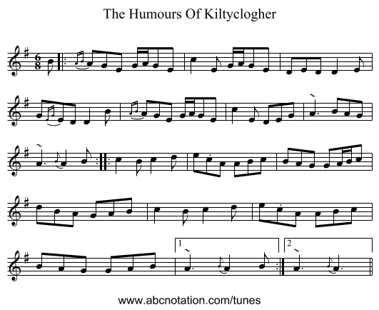 The Humours Of Kiltyclogher - staff notation