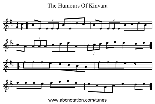 The Humours Of Kinvara - staff notation