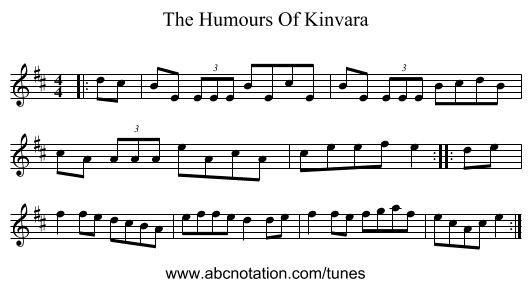 The Humours Of Kinvara - staff notation