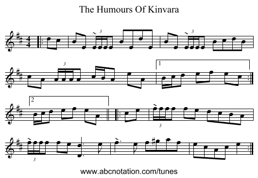 The Humours Of Kinvara - staff notation