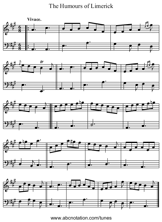 The Humours of Limerick - staff notation