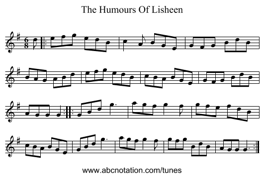The Humours Of Lisheen - staff notation